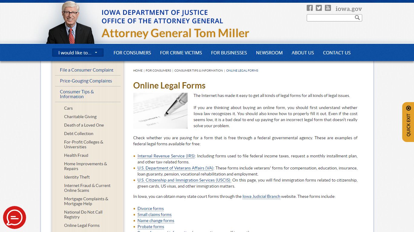 Online Legal Forms | Iowa Attorney General