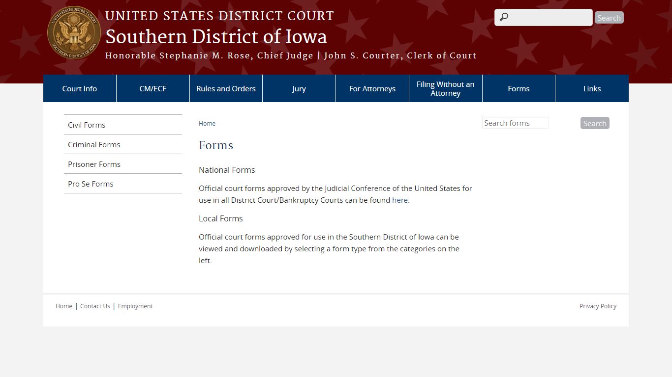Forms | Southern District of Iowa | United States District Court