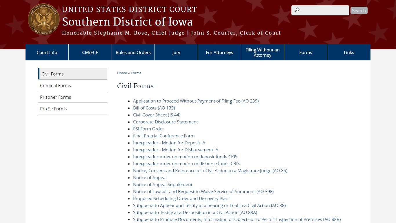 Civil Forms | Southern District of Iowa | United States District Court